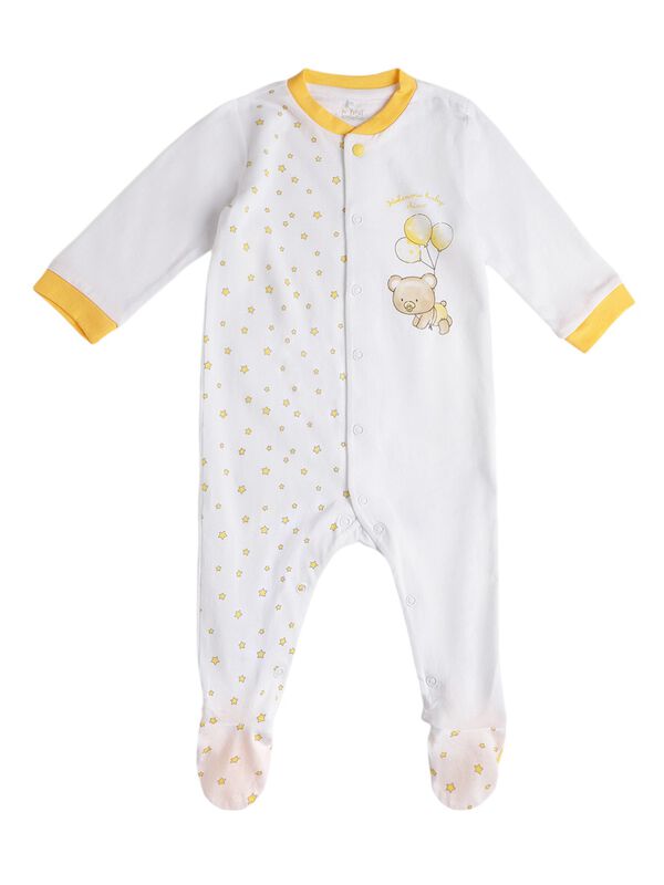 Girls Light yellow & White Knitted Front Opening Baby Suit image number 0